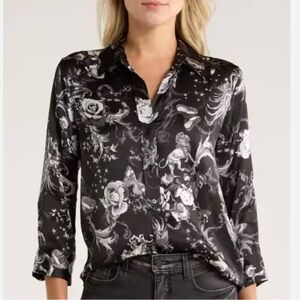 L’Agence Dani Silk Floral Black and White Blouse size XS